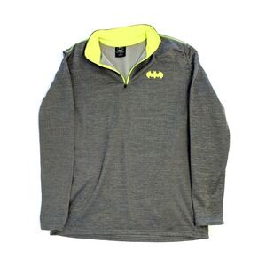 Batman Mens Womens 1/4 Zip Pullover Sweater Gray Neon Green Logo Size M